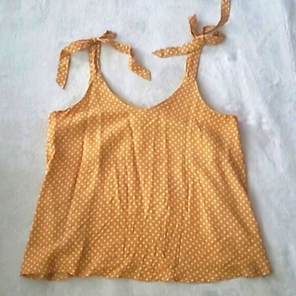 She + Sky Tops - She + Sky Womens Medium Mustard Yellow Polka Dot Bohemian Coquette Aesthetic Bow